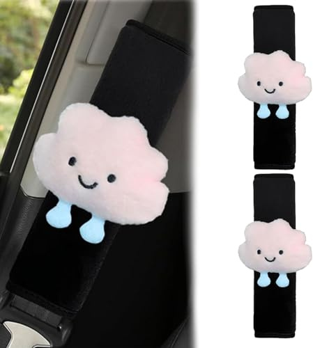 Gurtpolster Kinder, Weiches Gurtpolster Auto mit Pinken Wolken, Gurtschutz Kinder Auto, Einfache Montage mit Klettverschluss, Ideal für Autosicherheitsgurte Und Schultergurte