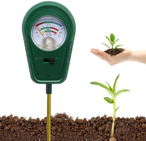 3 in 1 Misuratore pH Terreno, 22 cm Misuratore Umidità Terreno, Non Richiede Batterie, Pieghevole a 90°, Adatto per Giardino, Fattoria, Prato, Fertilità, Umidità e pH