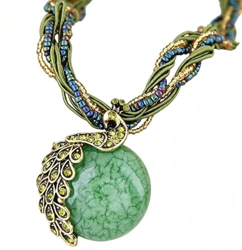 XUANHEY Retro böhmische Halskette für Frauen Mädchen Edelstein Anhänger Elegant Boho-Chic Pendant Necklace mit Vintage Twist Rope Chain Perfekt für Casual Kleidung & Geschenke