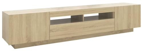 Eleganz Sonoma Eiche TV-Schrank 200x40cm - TV-Stand, Fernseherschank, Moderner Fernsehtisch mit LED Beleuchtung für Wohnzimmer, Schlafzimmer (Holz, Montage erforderlich)