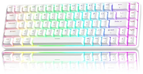Clavier Gamer Mécanique sans Fil TMKB T68 - Tri-Mode (Bluetooth 5.0/2.4Ghz/USB-C), Rétroéclairage RGB 60% à 68 Touches (Disposition QWERTY), Switch Rouge - Blanc