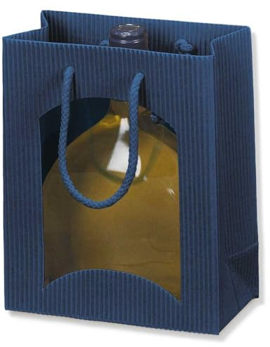Flaschentragetasche offene Welle mit Sichtfenster 17 + 8,5 x 20 cm blau, 20 Stück