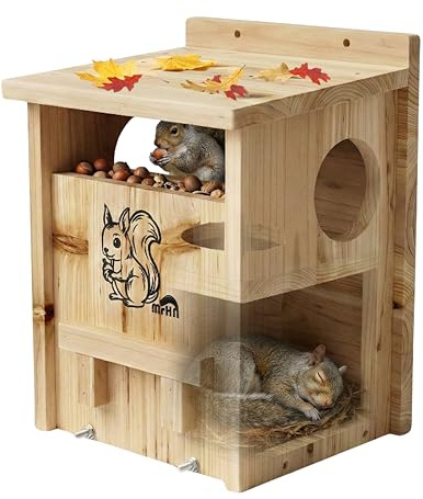 MrHN Squirrel House - with Feeder 2 in 1 Houses and Feeder for Outside | Squirrel House, Squirrel Box, Squirrel Houses for Outside, Squirrel Feeder, Nesting Box, Chipmunk House