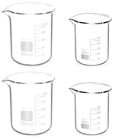 Juego de 4 vasos medidores graduados de cristal, 50 ml, 100 ml, para laboratorio y cocina
