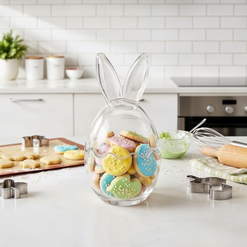 levandeo Vorratsglas Ostern H17cm Osterei Hasenohren Glas Transparent Bonbonglas Osterdeko Tischdeko Aufbewahrungsglas