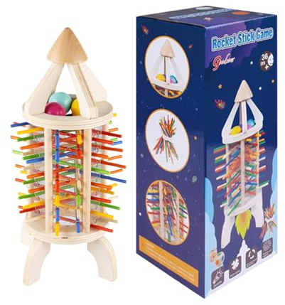 Sulxyi Lustiges Holzstab-Zeichenspiel, Erkennungsdesign mit Raketenmotiv, 1 Set, Stab-Balance-Brettspiel, Farbsortieraktivitäten, Zwei-Spieler-Kampf, für Partyunterhaltung