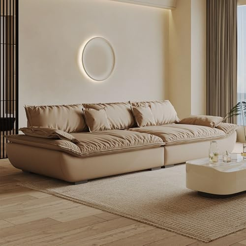 Modern minimalistisk kakifärgad lädersoffa, massiv träram, rymlig och mjuk soffa, modern stor storlek, lämplig för vardagsrum/kontor/lägenhet.