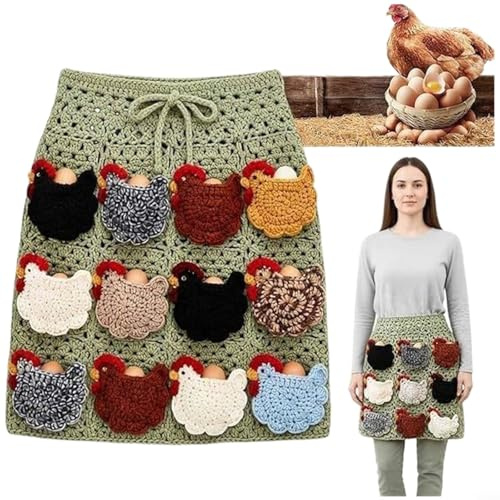 MoSundi Grembiule lavorato a mano per la raccolta delle uova con tasche morbide per polli, design rustico sicuro per il trasporto delle uova, accessorio da giardino riutilizzabile, verde (C)