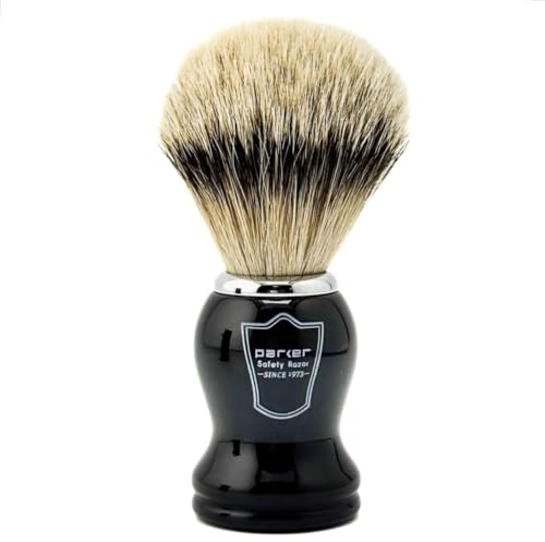 Parker 3-Band Silvertip Badger Shaving Brush Black Handle (BHST)