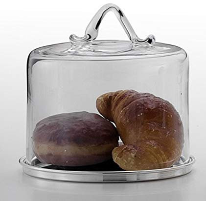 SWEET HOME Piatto tondo per dolci e frutta in metallo placcato argento con cupola in vetro trasparente cod.5010256 cm 17h diam.18 by Varotto & Co.