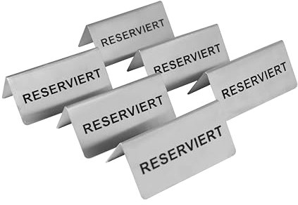 getgastro 6-er Reserviert Schilder Gastronomie – Edelstahl rostfrei – kratzfeste Oberfläche – lange Lebensdauer – klassisches Design - Tischaufsteller für Restaurant, Hotel oder Events – 10x5cm