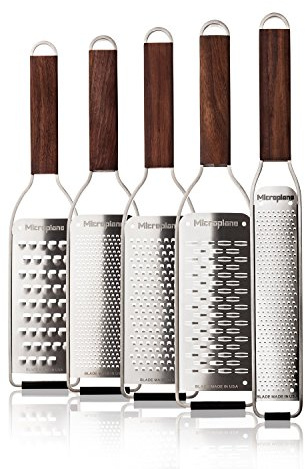 Microplane Master Serie Reiben-Set, Walnussholzgriff, 5 Klingenformen, silber/braun, 5-teilig (1 Set)