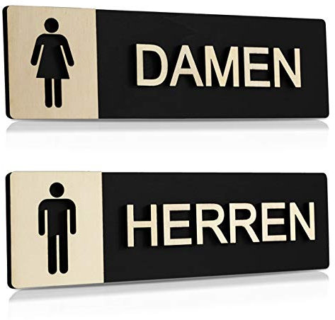 WC Pancarte en bois véritable bois acier Pictogrammes WC toilette Panneaux Plaque de porte Femme Homme, Damen + Herren