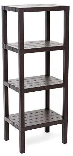 TATAY Etagere Plastique de 4 Niveaux | Résistance à l’Humidité | Inclut Fixation avec Vis et Compatible avec Système Quick Fix | Intérieur et Extérieur | Charge jusqu’à 40 kg – Modèle Lombok – Marron