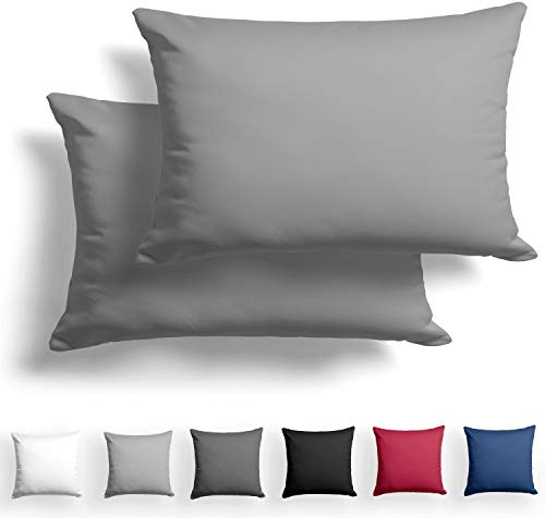 Alreya 2er-Set Mako Satin Kissenbezug 50 x 75 cm - 100% Baumwolle mit Reißverschluss, Superweicher Kopfkissenbezug 50x75, Kissenhülle, Oeko-TEX® Standard Zertifiziert, Grau, nur Kissenbezug