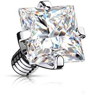 Paula & Fritz® Aufsatz-Dermal Anchor Quadrat-Zirkonia 316L Chirurgenstahl Größe 3 x 3-mm und 1,6-mm Gewindestärke Haut-Anker Skin Diver Implantat Kugel