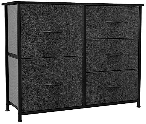 YITAHOME kommode mit Schubladen, Schrank mit 5 Schubladen aus Stoff, Aufbewahrungskommode Industrial Stil für Schlafzimmer, Wohnzimmer,Flur, Schwarz Aufbewahrungsschrank
