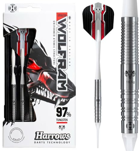 Harrows Juego de Dardos de Punta Suave Wolfram 97% tungsteno, Incluye Ejes Speedline, Marathon, Plumas Wolfram y Estuche de Viaje 18g