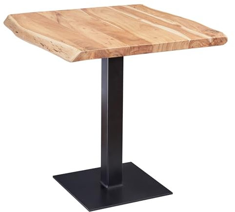 FineBuy Esstisch Baumkante 80 x 75 x 75 cm Akazie Massivholz Esszimmertisch, Kleiner Holztisch Esszimmer, Designer Küchentisch Quadratisch Braun