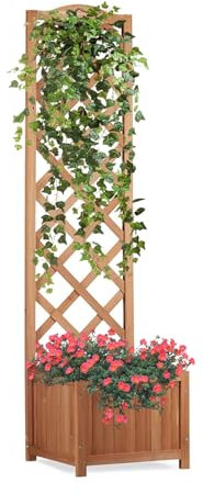 Flur Nymphea Fioriera da Giardino Porta Fiori con Pannello Grigliato in Legno,160x40x40 Cm