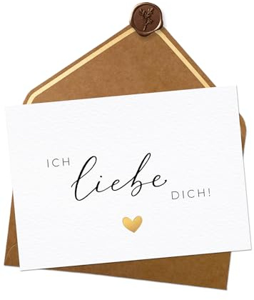 Joli Coon Ich liebe Dich Karte, A6 mit Naturkuvert und Wachssiegel | 400g strukturiertes Designerpapier, Goldveredelung, für persönliche Liebesbotschaften, Premium-Papeterie