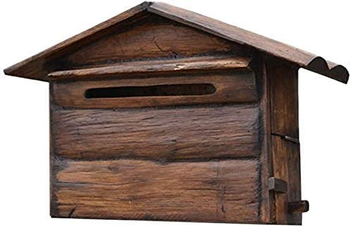 LSDRALOBBEB Wandbriefkasten Postkasten Massivholz Haus Briefkasten Villa Outdoor wasserdichte Holz Retro Post Box Kommentar Beschwerde Box Paket Box Drop Box 926
