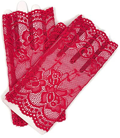 GIVBRO Blumenspitze Handschuhe fingerlose Fäustlinge Vintage Braut Handschuhe Zubehör für Frauen Verkleidung Tanzparty Bars Hochzeit Dress Up Rot