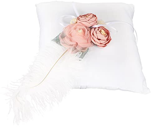 Happyyami Weißes Ringkissen für Hochzeit mit Blumenform aus Stoff Dekorativ und Leicht zu Tragen Ringträgerkissen für Verlobung und Hochzeitszeremonie