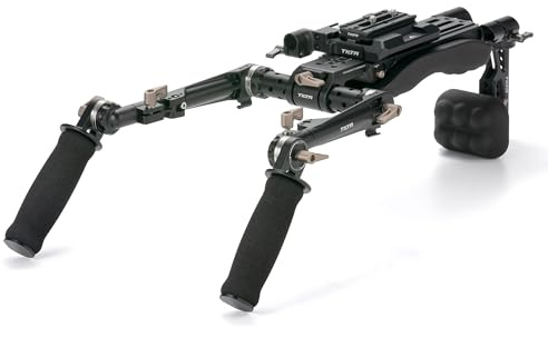 Tilta Lightweight Shoulder Rig | Foldable | Aviation Grade Aluminum Alloy | Dual Quick Release | 15mm Rod Mount/NATO Rail Adapter | Compatible with Manfrotto/Arca | TA-LSR-B