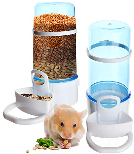 2 Packs Pet Feeder and Waterer, Self Dispensing Automatic Hamster Feeder, Food and Water Dispenser Set,Small Animal Dog Cat Pet Food Bowl, for Dogs Cats Pets Animals, 16x14cm, Blue (Blue)