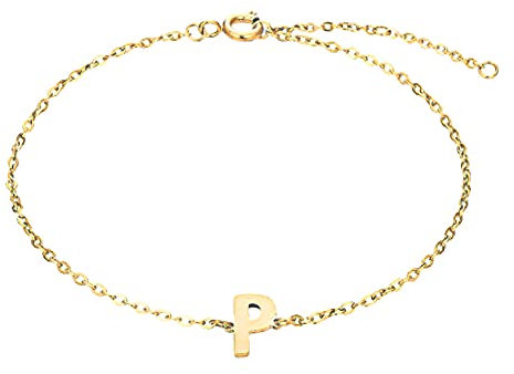 Bungsa Goldene Armkette mit Buchstaben-Anhänger aus Edelstahl Unisex - P