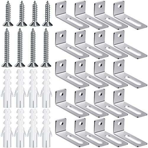 Oudain 20 Set Whiteboard Brackets Whiteboard Installation Hardware Kit Mounting Wall Hanging Brackets Include Hanger Supports, Screws, Expansion Tube for Hanging School Office Supplies,1.26x0.47in