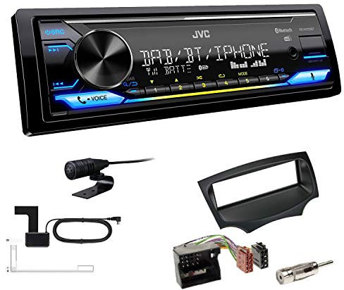 JVC KD-X472DBT 1-DIN Autoradio Bluetooth USB inkl DAB Antenne Einbauset passend für Ford KA ab 2008 schwarz