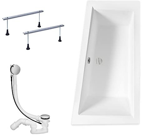KOLMAN Badewanne INTIMA Eckbadewanne 160x90 Rechts ohne Verkleidung, Ablaufgarnitur und Füßen Komplettset 3in1 Premium Original Acryl Wanne Siphon