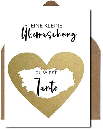 The Life Barn Rubbelkarte Du wirst Tante Schwangerschaft verkünden | Hochwertiges 350g Papier, goldenes Herzrubbeletikett, inkl Kraftpapierumschlag