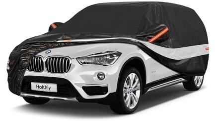 Holthly Bâche Voiture SUV Extérieur à 10 Couches, Housse Protection Voiture 100% Étanche Anti UV Soleil, Bâche pour 4x4 Renault Duster Kadjar Austral, Peugeot 3008,Audi Q3, BMW X1 etc. C10 Noir