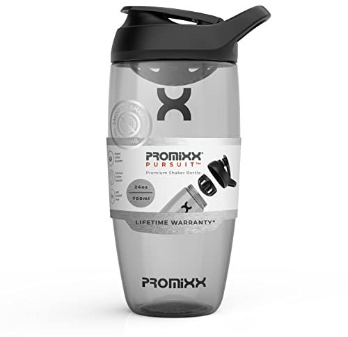 Promixx Pursuit Protein Shaker Bottle - Premium Shaker for Protein Shakes - Lifetime Durability, Leakproof, Odourless - 700ml / 24oz (Stealth Black)