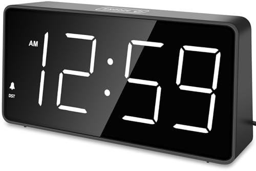 Eachui LED Wecker Digital mit Großen Zahlen, Wecker mit Ladestation, Helligkeit und Lautstärke Regelbar, Snooze, 12/24HR, Digital Uhr Netzbetrieben