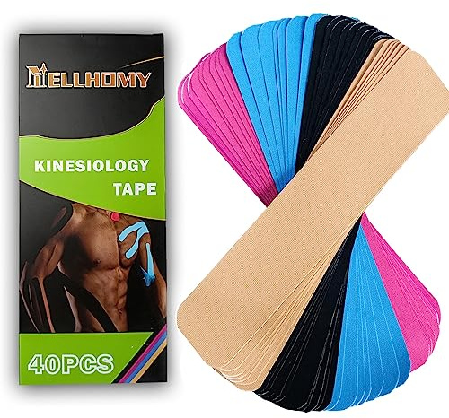 NELLHOMY PRO Precut Kinesiology Tape – 40 Strips 4 Colors (2x10), Latex-Free Cotton Athletic Tape, Waterproof & Elastic Sport Tape for Joint Stability, Muscle Pain Relief, Athletic & Daily Recovery