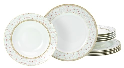 CreaTable, 17528, Serie Emilia (New Bone China), 12-teiliges Geschirrset, Tafelservice aus Porzellan, spülmaschinen- und mikrowellengeeignet, Qualitätsproduktion