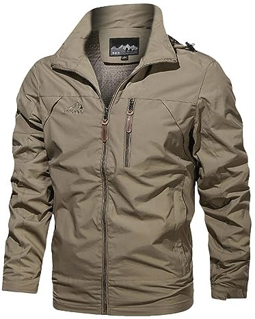 Mens Outdoor Hiking Jackets Removable Hooded Fashion Warm Solid Color Windproof Zipper Jacket Breathable Packable Mens Functional Jacket with Pockets Running