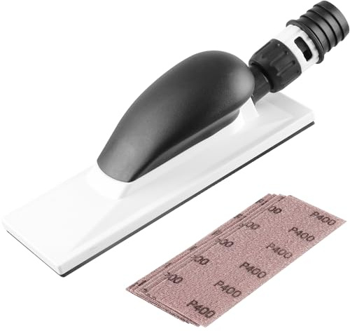 Shineboc Hand sander with suction 200 x 70 mm, 51 holes, aluminium oxide sandpaper P80-P400, dust-free sanding, for wood, spatula, varnish, plastic and metal, includes 5 mesh sanding strips