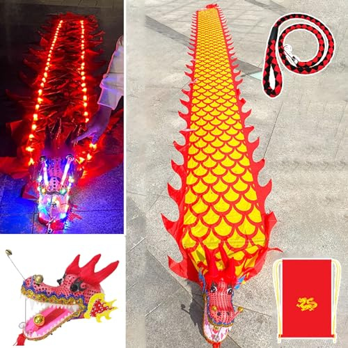 EXCLURA Jongliertücher LED-Drachen-Poi-Flowy-Streamer mit Kopf, Wirf EIN Leuchtendes Drachen-Poi-Band, Outdoor-Sport-Fitness Wu Langes Jonglieren mit Schaukelseil (Color : Red, Size : 3 m (9.8 ft))