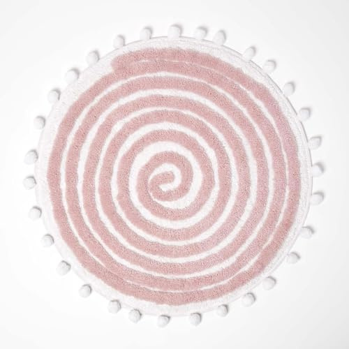 Homescapes Spiralmuster Badteppich getuftet mit Bommeln, runde Badematte 60 cm rosa-weiß, Badvorleger Baumwolle