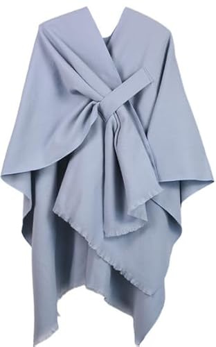 Ehuihuan Poncho Mujer, Capa Mujer Invierno Elegante, Bufanda de Cardigan Talla Única, Poncho Estola, Dama de Capa Reversible, 130x150cm (FR/ES, Letras, Talla única, Regular, Regular, Gris claro)
