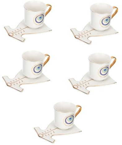 Cabilock 5 Set Eleganti Tazze Da Tè Con Piattino Tazze Da Latte Art Con Manico Set Di Tazze in Ceramica Sicure E Comode Per Luso Quotidiano