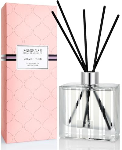 M&SENSE Duftstäbchen Set, 200ml Rose & Sandelholz Duft, Aroma Diffuser mit 7 Stäbchen, langanhaltender Raumduft für Badezimmer, Schlafzimmer, Regal, Geschenkidee für Sie, MSRD0107