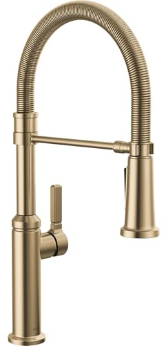 Delta Rhett Pro Style Commercial Kitchen Faucet with Pull Down Sprayer, Single Hole Brushed Gold Kitchen Sink Faucet, Single Handle, Champagne Bronze 18829-CZ-DST