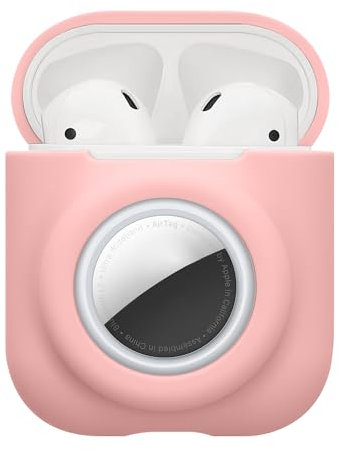 kwmobile Custodia 2 in 1 compatibile con Apple Airpods 1 & 2 e AirTag - Cover Cuffie Bluetooth - Protezione in Silicone con Moschettone - rosa antico