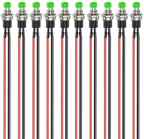 Gebildet 10piezas de 7mm 3V-6V-12V-24V-230V/1A,Botón Pulsador Momentáneo Mini Precableado, SPST, botón Redondo de 2 Pines Abierto Normalmente ON/Off para Pasatiempos de Modelismo Ferroviario (Verde)